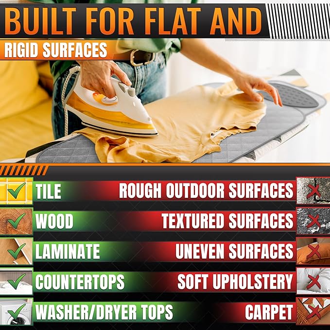 Portable Ironing Mat for Table Top - 39.8" X 18.3" Ironing Pad for Table with Magnetic Edges & 4-Layer Heat Protection, Silicone Iron Rest Pad - Foldable Fabric Mat for Washer, Dryer & Countertop