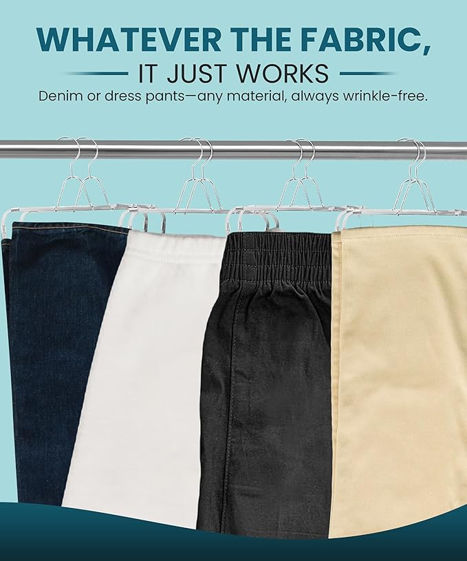 Pants Stretcher with Durable Wire Hanger – Wrinkle-Free, Perfectly Creased Drying for Jeans, Dress Pants, Slim Fit, Chinos, Slacks & Cargo. Adjustable Stretchers for Optimal Fit.