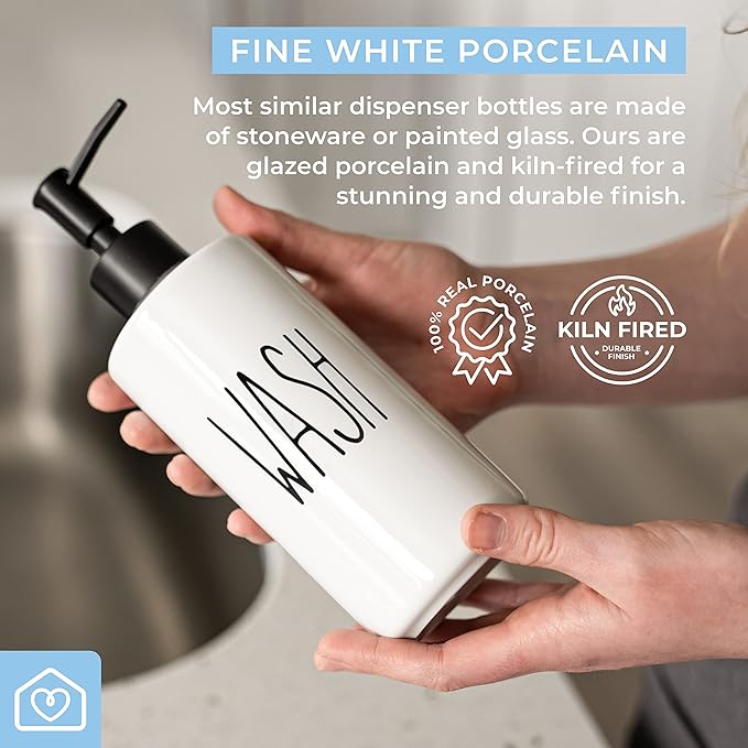 Heartland Home Porcelain 16oz Liquid Dispenser - Kitchen, Bathroom & Laundry Soap & Detergent Dispenser