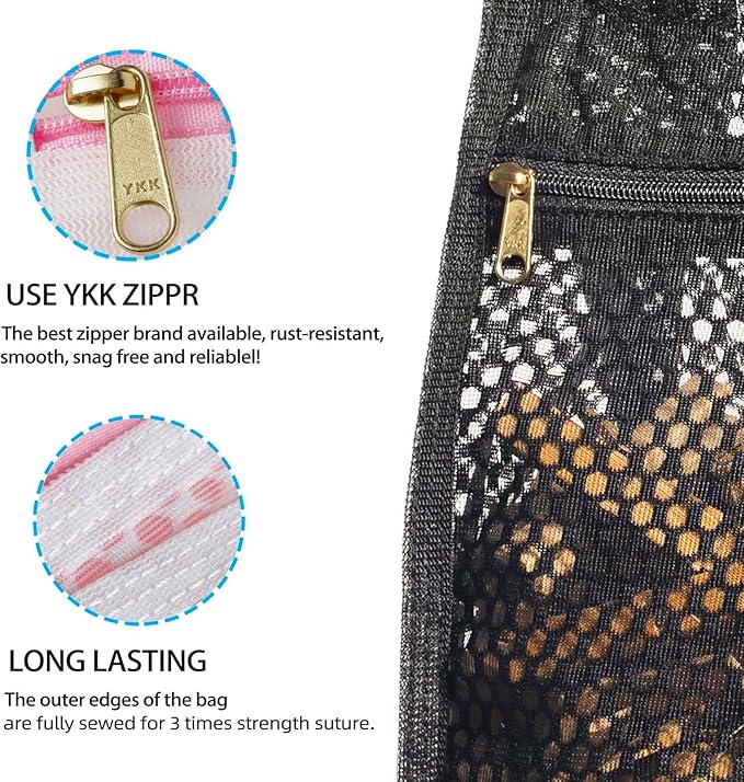 Mesh Clothespin Bag for Clothesline Outdoor, Clothes pin Bag with Zipper Closure, Large Opening, Large-Capacity Clothespin Storage Organizer with Hooks, Use YKK Zipper