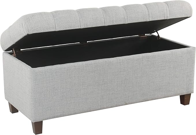 Homepop Home Decor Tufted Ainsley Button Storage Ottoman Bench with Hinged Lid Ottoman Bench with Storage for Living Room & Bedroom, Light Blue 18x40x18 Inches