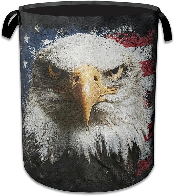 Laundry Hamper American Eagle Laundry Basket with Handle, Collapsible Portable Clothes Toy Storage Baskets for Bathroom Bedroom Room Decor 16" X 20.8"