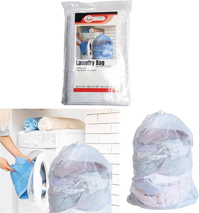 36" x 24" Heavy Duty Polyester Laundry Bag Mesh Laundry Bag Laundry Hamper Liner (White, 1 Piece)