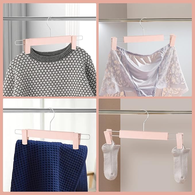 10 Pack Pants Hangers with Adjustable Non-Slip Clips Anti-Rust Hanging Hook for Trouser,Skirts,Jeans,Clothes Hangers Pink