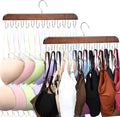 2 Pack Bra Hanger, Wooden Tank Top Hangers with 14 Foldable Hooks, Bra Hanger for Closet Organizer，Premium Wooden Space Saving Hangers Closet Organizers and Storage for Dorm & Apartment (Brown)