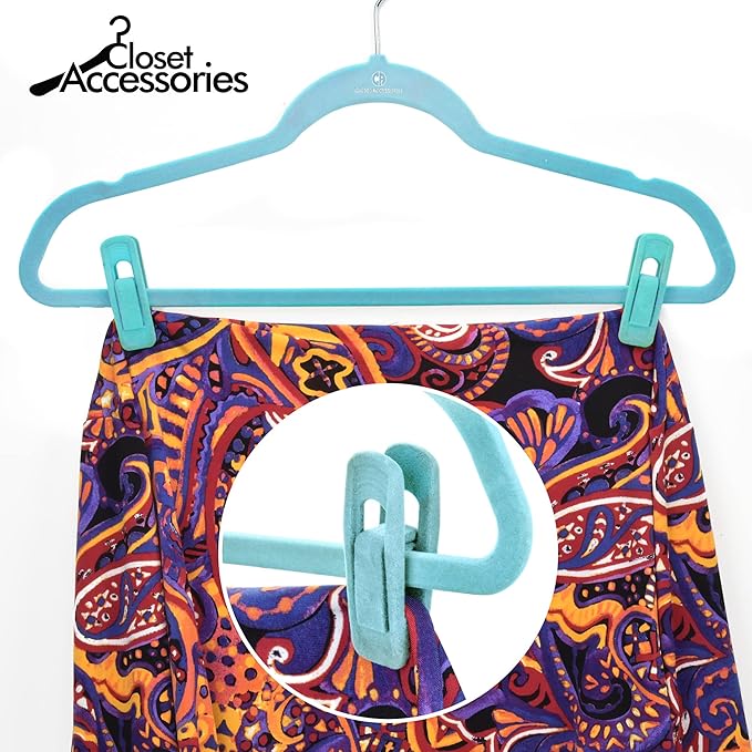Velvet Hanger Clips, 20 Pack Hanger Clips for Velvet Hangers, Durable Material Velvet Pant Hangers, Clips for Hangers for Baby Clothes, Baby Hanger Clips, Blue (Aqua)