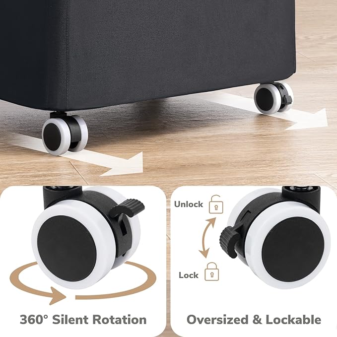 Goodpick Laundry Basket with Wheels, 150L Double Laundry Hamper 2 Section Extra Large Clothes Hamper with Removable Wash Bag Collapsible Dirty Clothes Basket for Bedroom, Bathroom, Black