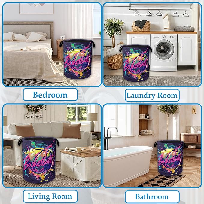 Basketball Graffiti Laundry Basket Collapsible Laundry Hamper Clothes Toy Storage Bin for Bathroom Bedroom Room Decor 16" X 20.8"
