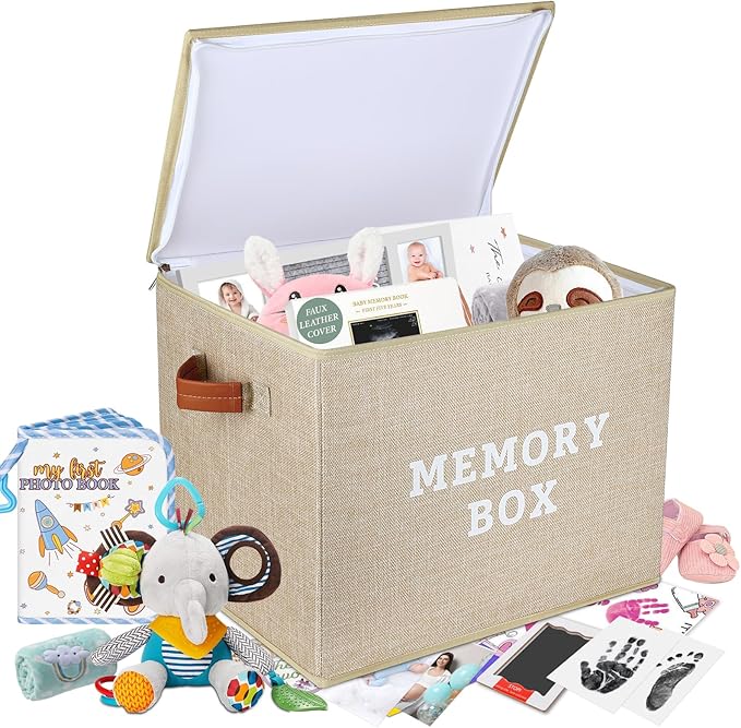 Lukeline Memory Box for Keepsake, Decorative Keepsake Bin with Handles,Memory Box Keepsakes Gift for Anniversary, Wedding, Birthday, Valentines Day