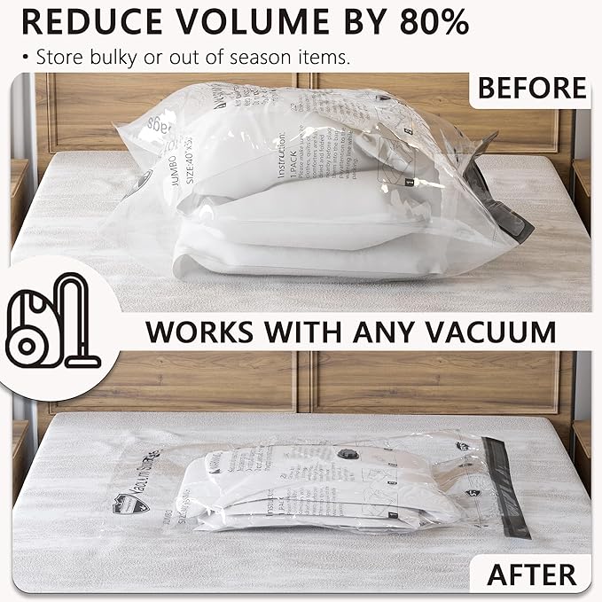 Vacuum Storage Bags, Compression Packing Space Saver Seal Bags for Clothing Bedding Comforters Blankets Pillows, 14 Large