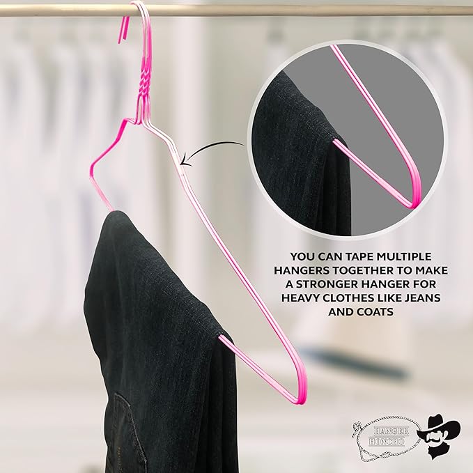 Wire Metal Clothes Hangers 50 Pack for Standard Size Shirts, Pants, Skirts, Space Saving, Non Slip,18 Inch 14.5 Gauge Ultra Thin Standard Dry Cleaner Coated Steel (200, Pink)