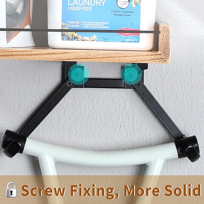 Ironing Board Hanger Wall Mount with Adjustable 2-Large Storage Shelves, Heavy Duty Space Saving Iron and Ironing Board Holder for Laundry Room, T&Y Leg Shaped, Carbonized Black