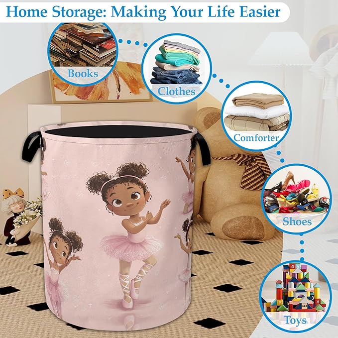 Ballet Girl Laundry Basket Collapsible Laundry Hamper Oxford Storage Bin for Clothes Storage, Toy Organizer, Books and Sundries 16" X 20.8"