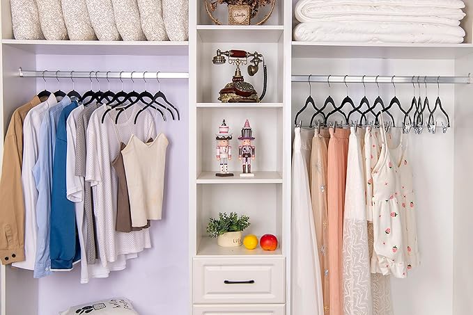 Quality Hangers Clothes Hangers 200 Pack - Non-Velvet Plastic Hangers for Clothes -Heavy Duty Coat Hanger Set -Space-Saving Closet Hangers with Chrome Swivel Hook, Non-Flocked Hangers