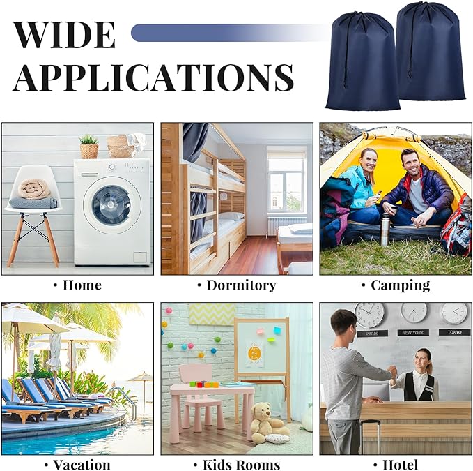 Woanger 12 Pack 28 x 45 Inch Extra Large Laundry Bags Bulk Washable Travel Laundry Bag with Drawstring Closure Large Dirty Clothes Organizer for College Dorm Home Hotel Camping(Navy Blue)