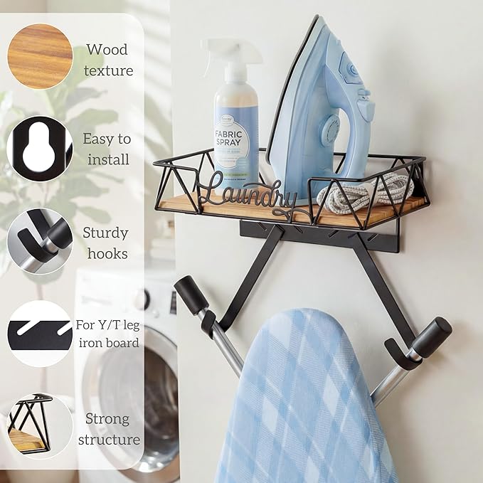 PERFNIQUE Ironing Board Holder Wall Mount, Ironing Board Hanger, Iron Board Wall Mount(T&V Shaped), Iron Storage, Laundry Room Organization&Farmhouse Laundry Room Decor