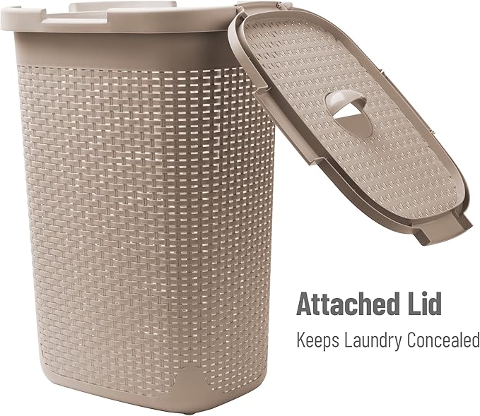 Mind Reader Slim Laundry Hamper with Lid, 60L Tall Clothes Basket, Narrow Tapered Design for Bathrooms, Closets and Laundry Rooms, Plastic, 2 Pack