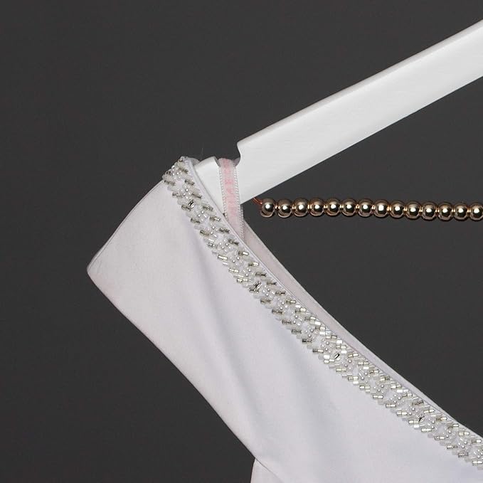 Ella Celebration Bride to Be Wedding Dress Hanger Wooden and Wire, Accented with Beads and a Bow Bridal Hangers for Brides (White with Rose Gold Wire and Rose Gold Beads)