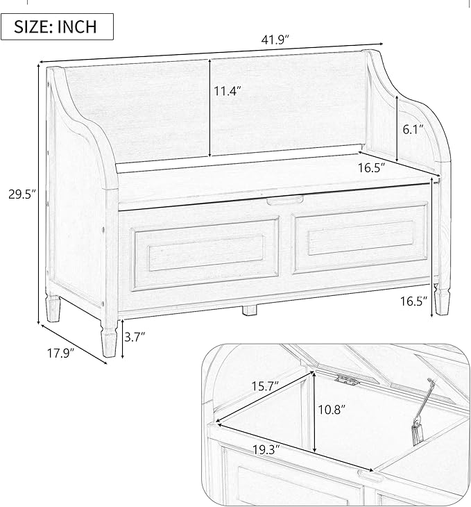 42" Rustic Storage Bench Entryway Bench Shoe Cabinet Ottoman with Safety Hinge, Removable Seat Cushion & Hidden Storage Space for Hallway Entryway Living Room Mudroom End of Bed (Antique Navy)