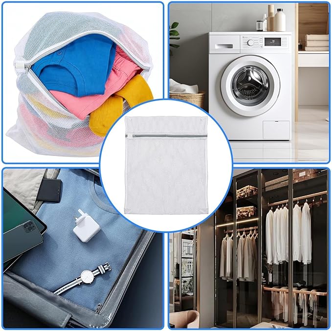Professional 4 Pack Mesh Laundry Bags for Delicates - 1L, 1M, 2S White Coarse Net Wash Bags, Reinforced Lingerie Bags with Rust-Proof Zipper Guard for Clothes, Washing Machine, Bras, Hosiery & Underwe