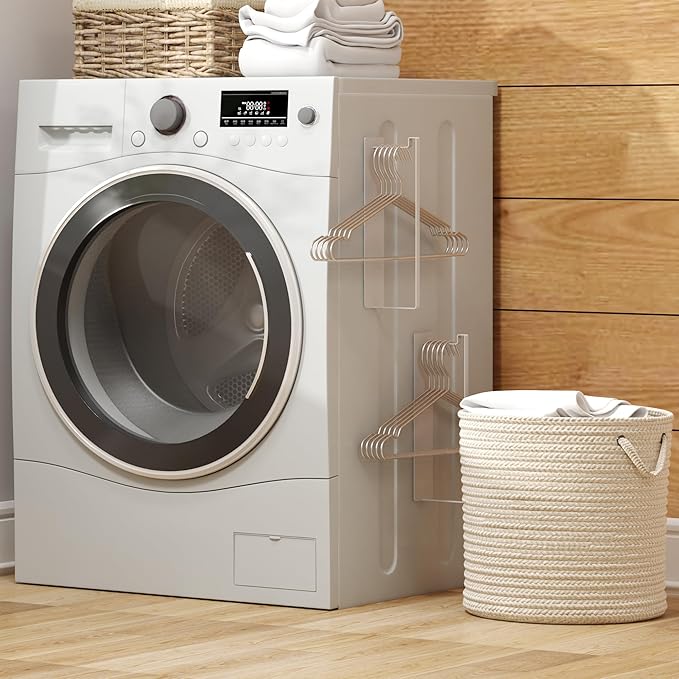 Thipoten Magnetic Hanger Organizer, 2Pack Hangers Holder for Dryer/Washing Machine, Holding up to 30 Velvet/Wire/Plastic Hangers, Perfect Space Saver for Laundry Room (2, White)