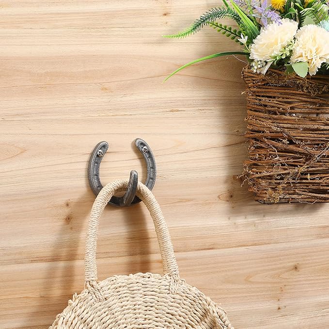 Cabilock Horseshoe Shape Iron Clothes Hooks 4-Pack Wall Mounted Coat Rack Retro Style Home Organization for Entryway Kitchen Bathroom 3.74X3.54X1.57In