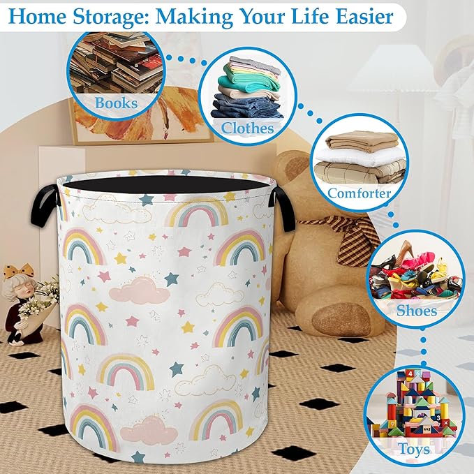 Rainbow Star Cloud Laundry Basket Collapsible Laundry Hamper, Oxford Cloth Storage Bin for Room/Bathroom/Bedroom/Dormitories 16" X 20.8"