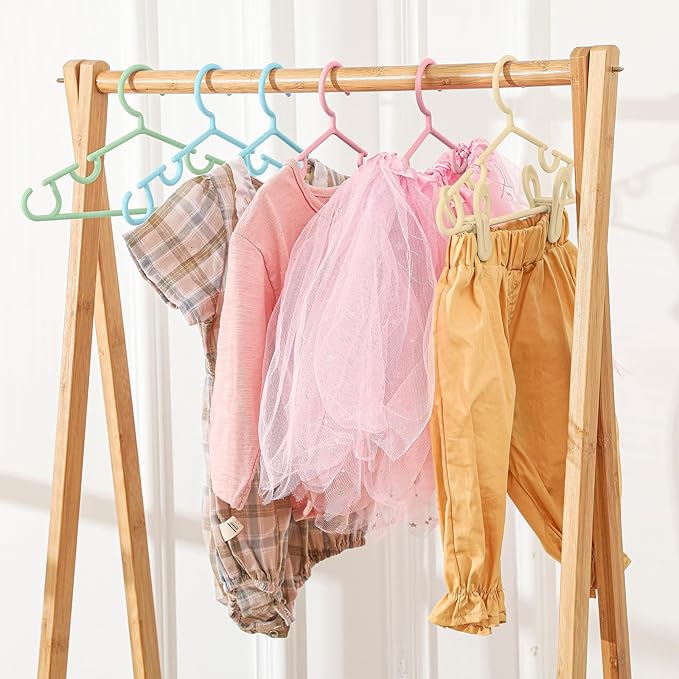 Hsei 5/10/40 Pack Baby Hangers with 10/20/80 Clips, Plastic Kids Pants Hangers for Nursery Closet Top and Bottom Clothes Hanger Set for Newborn Infant Toddler(120 Packs Total,Multicolor,10.6 Inch)