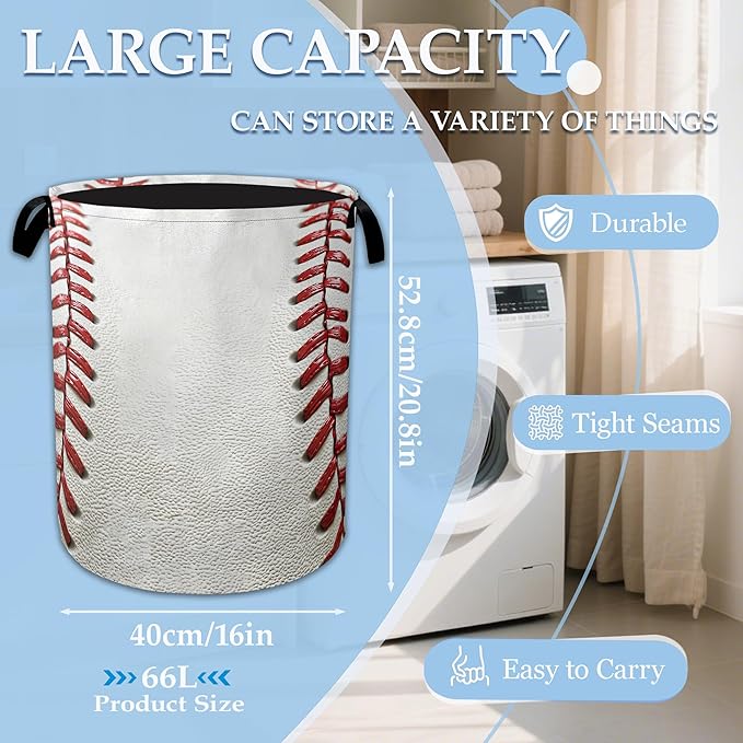 Baseball Art Laundry Basket Oxford Laundry Hamper Collapsible Clothes Toy Storage Bin for Bathroom Bedroom Room Decor 16 X 20.8 Inch