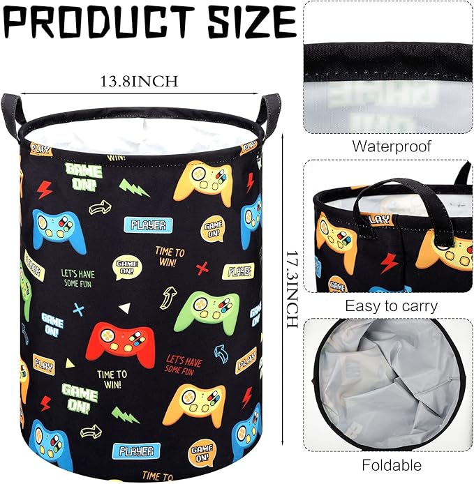 Zhehao 2 Pcs Gamer Laundry Basket Boys Kids Laundry Hamper Gamer Room Decor Gaming Storage Basket Hamper Clothes Organizer Nursery Toy Storage Bin for Easter Gifts Bedroom Bathroom Decoration(Classic)