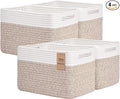 Storage Baskets for Organizing, 4 Pack Baskets for Shelves, Decorative Storage Bins for Shelves, Cotton Rope Storage Basket with Handles, Woven Basket for Storage, 13''Lx8.7''Wx7.9''H, White & Brown