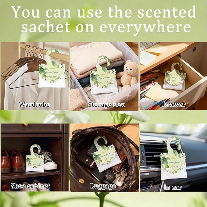 15 Packs Scented Sachets Bag for Drawers and Closets, Air Freshener for Home Fragrance Sachet, Long-Lasting Hanging Closet Deodorizer Smell Goods for House (Dream Jasmine)