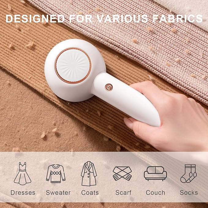 Fabric Shaver, Sweater Shavers to Remove Pilling, USB Rechargeable Lint Remover with 6-Leaf Blades, Fabric Defuzzer for Clothes Pilling, Fuzz, Lint Balls, Couch, Furniture, 2 Replacement Blades