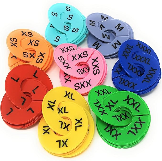 Clothes Size Dividers | 40 Pieces 8 Colors XXS-XXXL | Ultimate Clothing Rack Dividers | Round Clothes Rack Clothes Hangers, Commercial Clothing Racks, Clothing Shops by GIDABRAND
