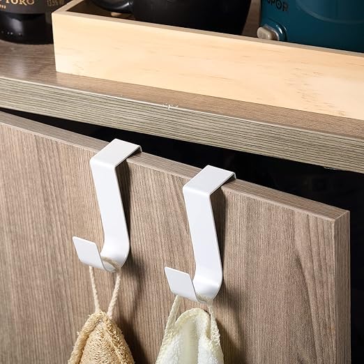 Hotop 12 Pcs Over The Cabinet Drawer Door Hooks 1.12 Inch for Hanger in The Cabinet Decoration Hooks Sturdy Metal Z Shaped Hanger Peg for Bathroom Clothes Towel(White)