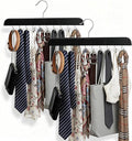 Bra Hanger for Closet Organizer, Wooden Tank Top Hangers with 20 Foldable Hooks, 360° Rotating Design, Space Saving Storage for Tank Tops, Bras, Scarves, Belts, Ties etc (2, Black)