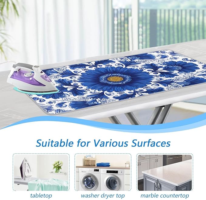 Ironing Mat Pad for Table Portable Travel Iron Blanket Ironing Board Covers Pressing Mat Heat Press Pads 27.6x47.2 Inches Blue and White Sunflowers33