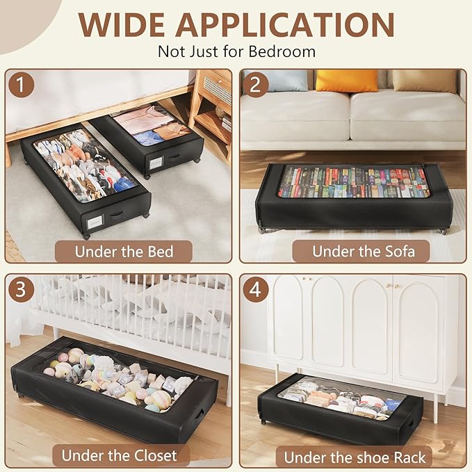 XXXXL Extra Long Under Bed Storage with Wheels,BIGGEST Size Available(66L) under the bed storage Organizer with Lid&Label,Rolling Under the bed Metal Drawer for Clothes,Shoes,Toys(36x17x 6In)