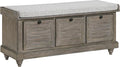 OSP Home Furnishings Dover Coastal Lift-Top Storage Bench with Shutter Face Styling, Goldstone Finish with Salt and Pepper Cushion