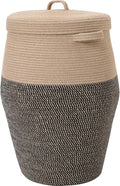 26"x20" Handcrafted Tall Cotton Rope Basket with Lid, Stylish Flagon Shape with Cover, Clothes Hamper with Top, for Bedroom and Living Room, Jute/Black Mix