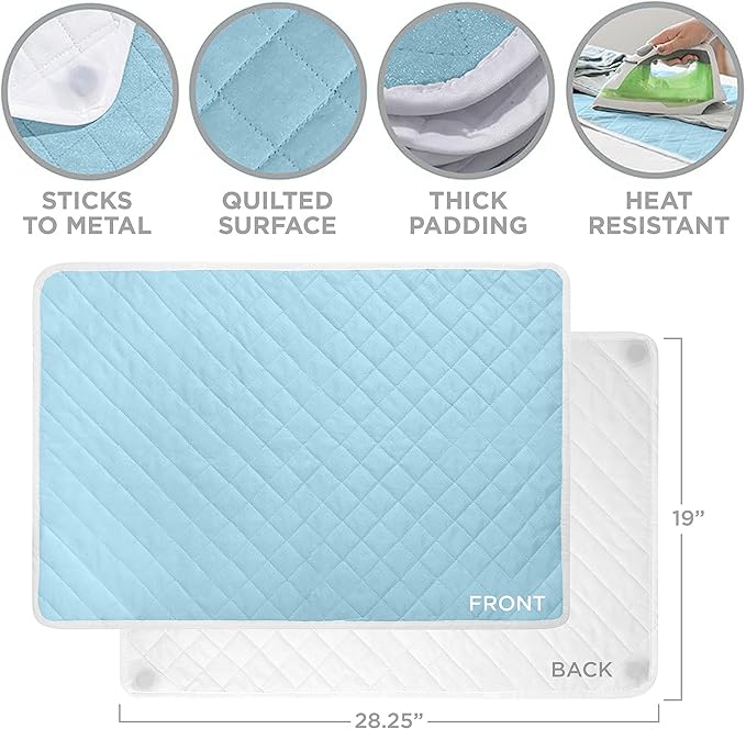 HOLDN’ STORAGE Ironing mat, Magnetic Laundry mat, 28.25” x 19”, Blue, Quilted, Washer and Dryer Countertop, Ironing pad