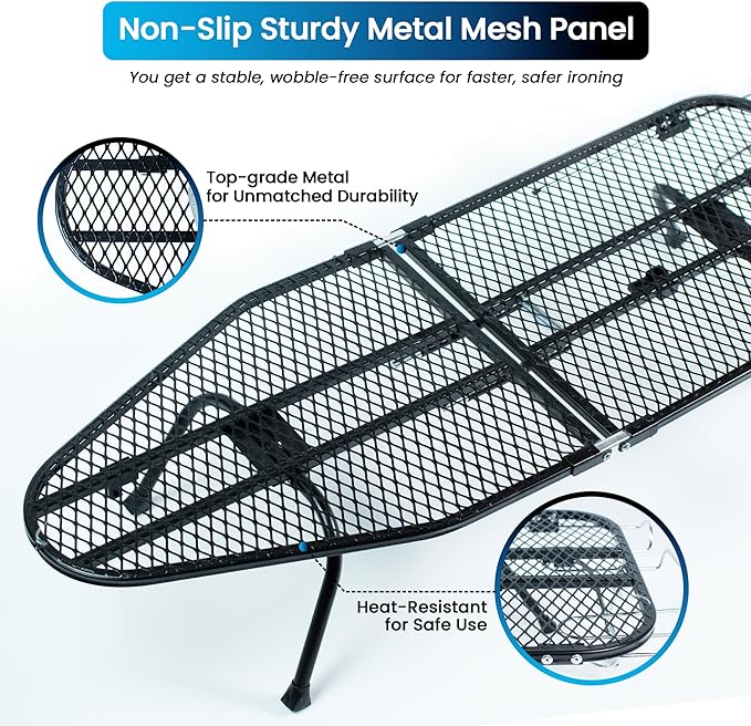 Metal Mesh Panel Tabletop Ironing Board | Foldable Iron Board | Heavy Duty Small Iron Board with Heat Resistant Cover and 100% Cotton 8mm Thicken Pad (Elegant)