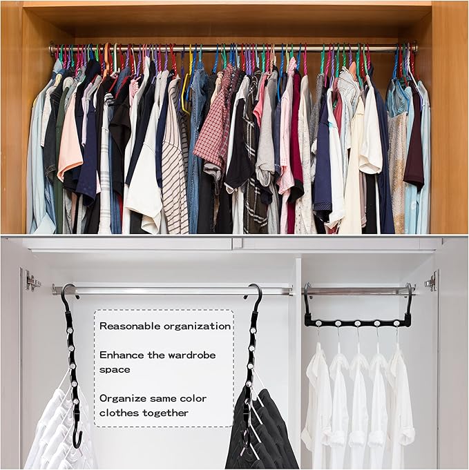 24 Pack Closet Organizers and Storage, Stronger Space Saving Hangers Clothes Hanger with 5 Holes Closet Storage for Heavy Clothes,College Dorm Room Essentials for Girls Guys, Magic Home Organization