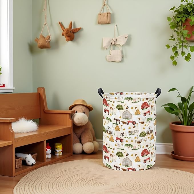 Baby Laundry Hamper kids laundry Basket Waterproof Storage Bin for Bedroom Toy Clothes Organizer Basket Woodland Animals Room Décor(Farm)
