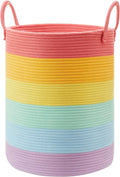 20 Inches Rainbow Baby Girls Kids Hamper Laundry Basket for Nursery Toddler Clothes Blanket Toy Storage Woven Rope Unicorn Hamper in Playroom Bedroom 60L Large