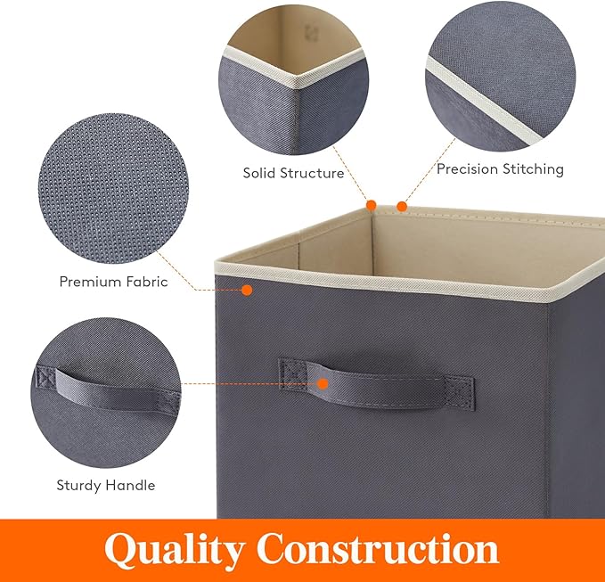 Lifewit Storage Cubes, Foldable Decorative Fabric Storage Baskets for Organizing Home Organizers with Handles for Shelves, Closet, 13 Inch Bins, 36L Gray, 12 Packs