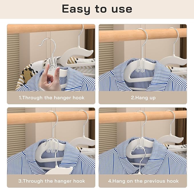 Tinfol Transparent Hanger Connector Hooks, 50pc Space Saving Clothes Hooks, Heavy Duty Clothes Hanger Extender Clips for Hangers