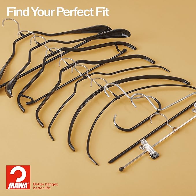 Mawa by Reston Lloyd Trouser Series Non-Slip Space-Saving Clothes Hanger with Single Rod for Pants, Style KH/1, Set of 4, White