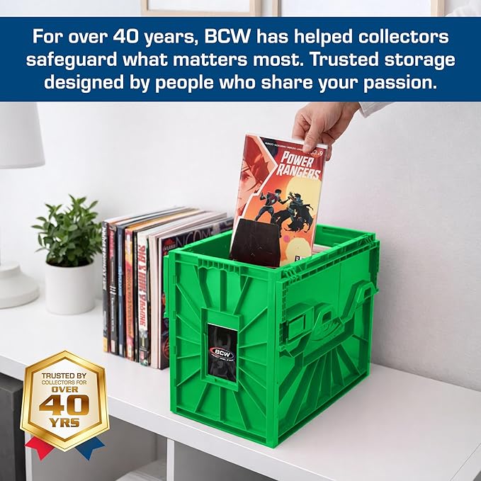 BCW Short Comic Book Bin | Holds 150 Comics | Stackable Plastic Storage | Acid-Free Organizer | Green, 2 Pack