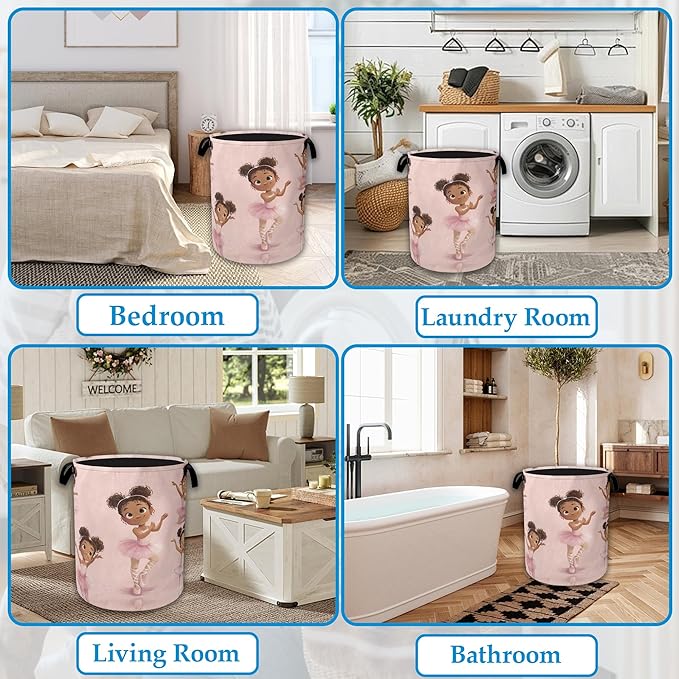 Ballet Girl Laundry Basket Collapsible Laundry Hamper Oxford Storage Bin for Clothes Storage, Toy Organizer, Books and Sundries 16" X 20.8"